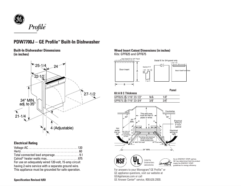 Imagen de la primera página del manual del dispositivo Profile PDW7700JWW