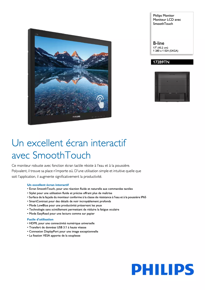 Página 1 del manual Ficha técnica Philips B Line 172B9TN