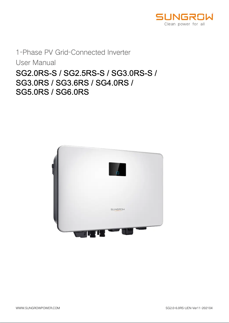 Página 1 del manual Manual de usuario Sungrow SG3.6RS