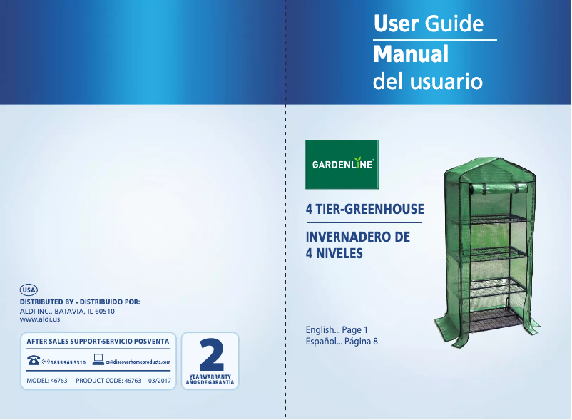 Página 1 del manual Manual de usuario Gardenline 4-Tier Greenhouse 46763