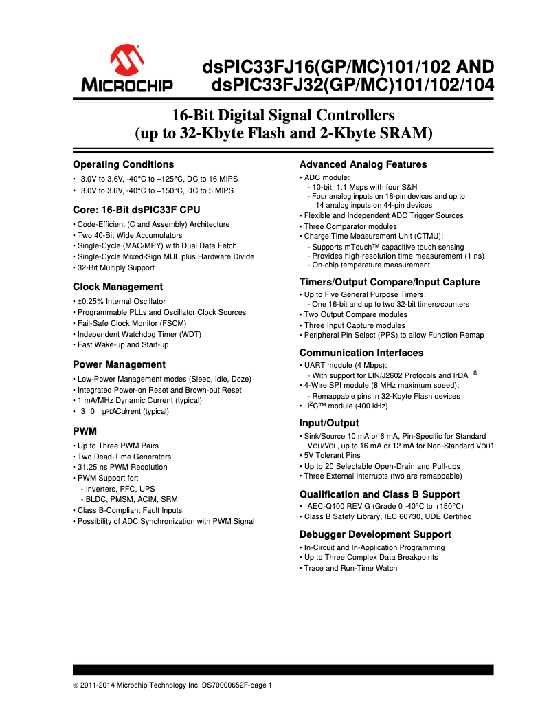 Imagen de la primera página del manual del dispositivo dsPIC33FJ16MC102