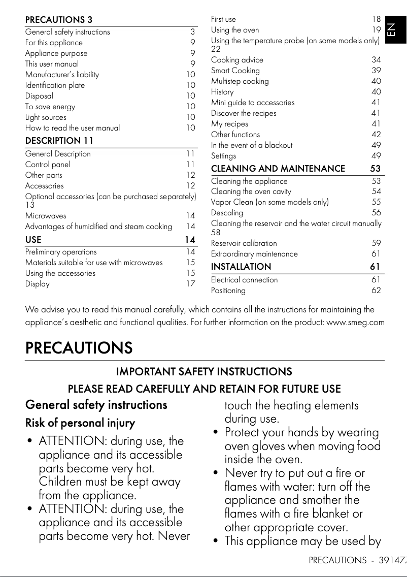 Página 1 del manual Manual de usuario Smeg SOA6606APNR