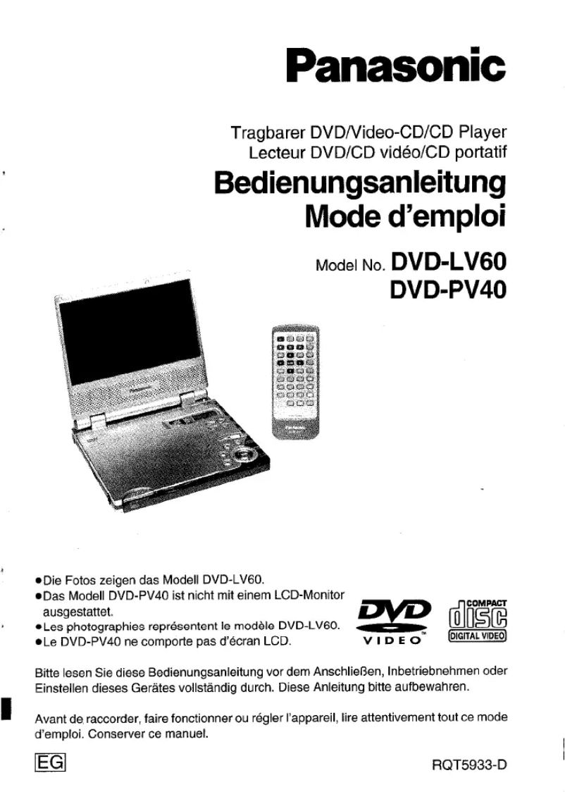 Imagen de la primera página del manual del dispositivo DVD-LV60