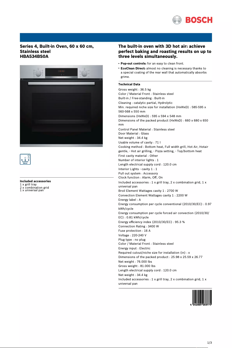 Imagen de la primera página del manual del dispositivo HBA534BS0A