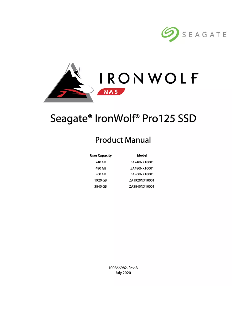 Imagen de la primera página del manual del dispositivo IronWolf Pro 125