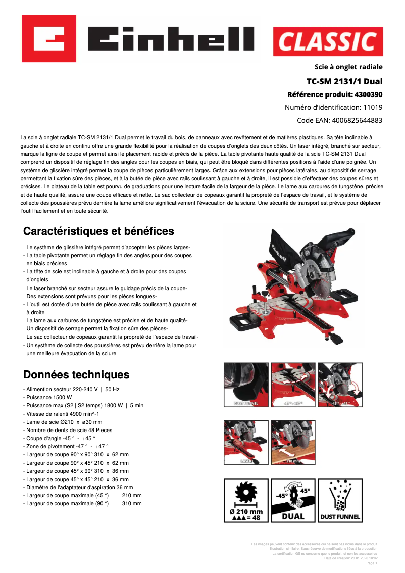 Página 1 del manual Ficha técnica Einhell TC-SM 2131/1 Dual