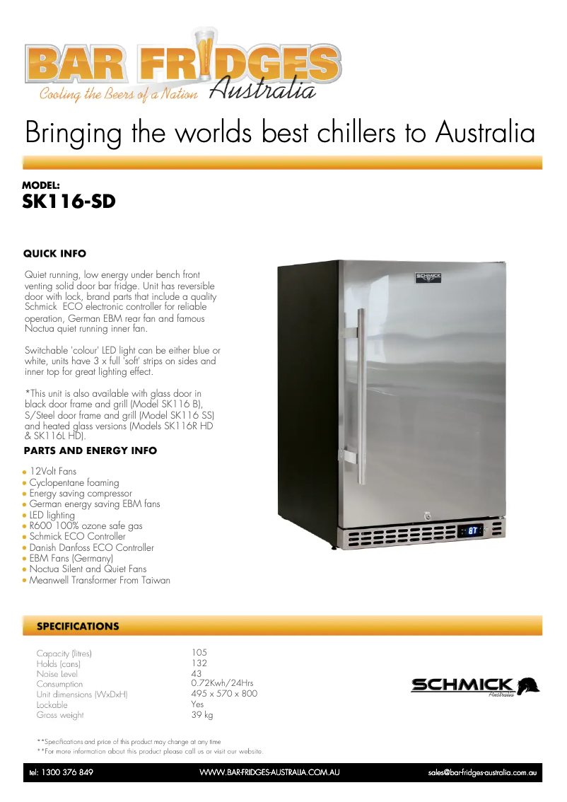 Página 1 del manual Ficha técnica Schmick SK116SD