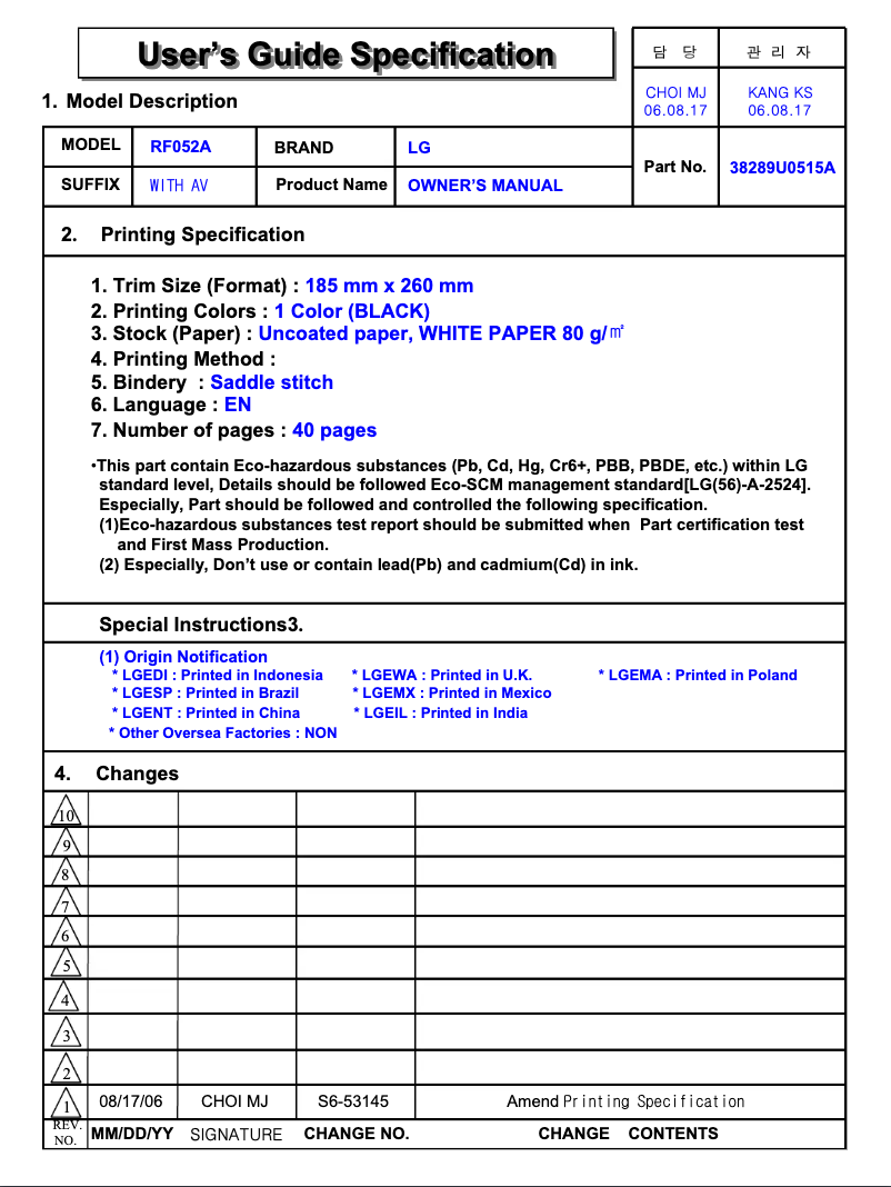 Página nº 1 - Manual de usuario LG 60PZ9M