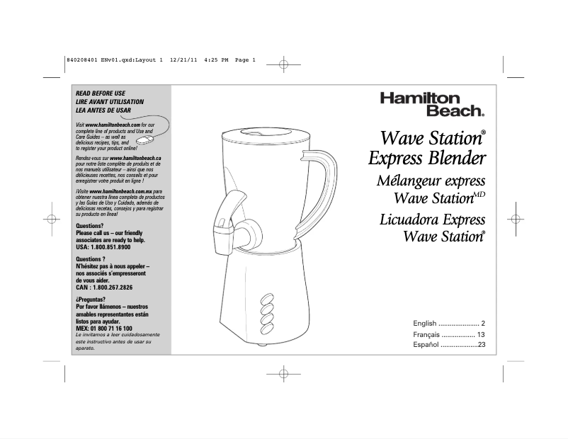 Página nº 1 - Manual de instrucciones Hamilton Beach Wave Station Express 58615