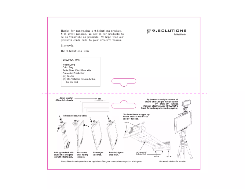Imagen de la primera página del manual del dispositivo Tablet Holder