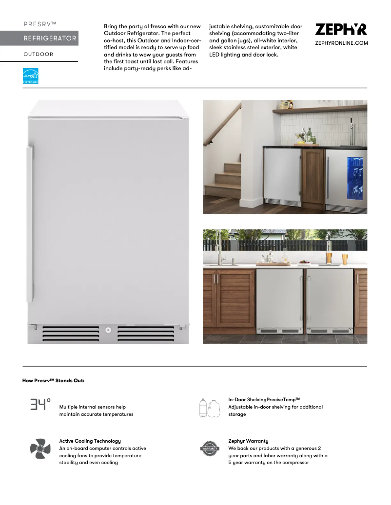 Página 1 del manual Ficha técnica Zephyr Presrv PRR24C01AS-OD