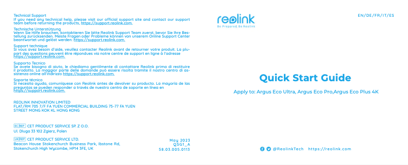 Página 1 del manual Manual de usuario Reolink Argus Eco Pro