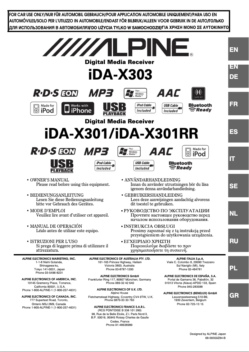 Página 1 del manual Manual de usuario Alpine IDA-X301RR