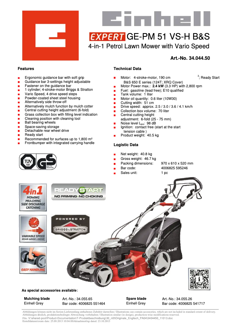 Página 1 del manual Manual de usuario Einhell GE-PM 51 VS-H B&S