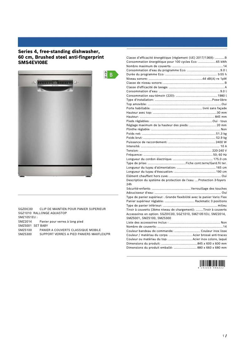 Página nº 1 - Manual de usuario Bosch SMS4EVI08E