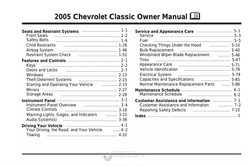 Página 1 del manual Manual de usuario Chevrolet Classic (2005)