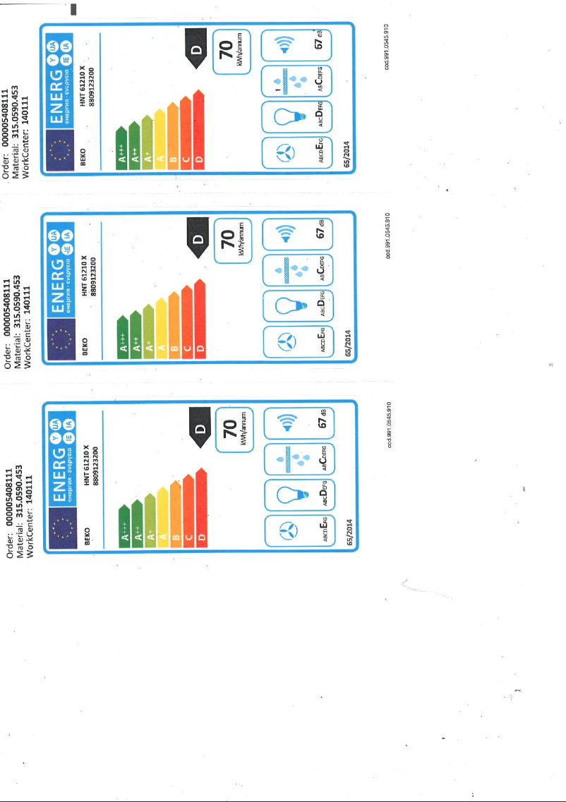 Página 1 del manual Etiqueta energética Beko HNT61210X