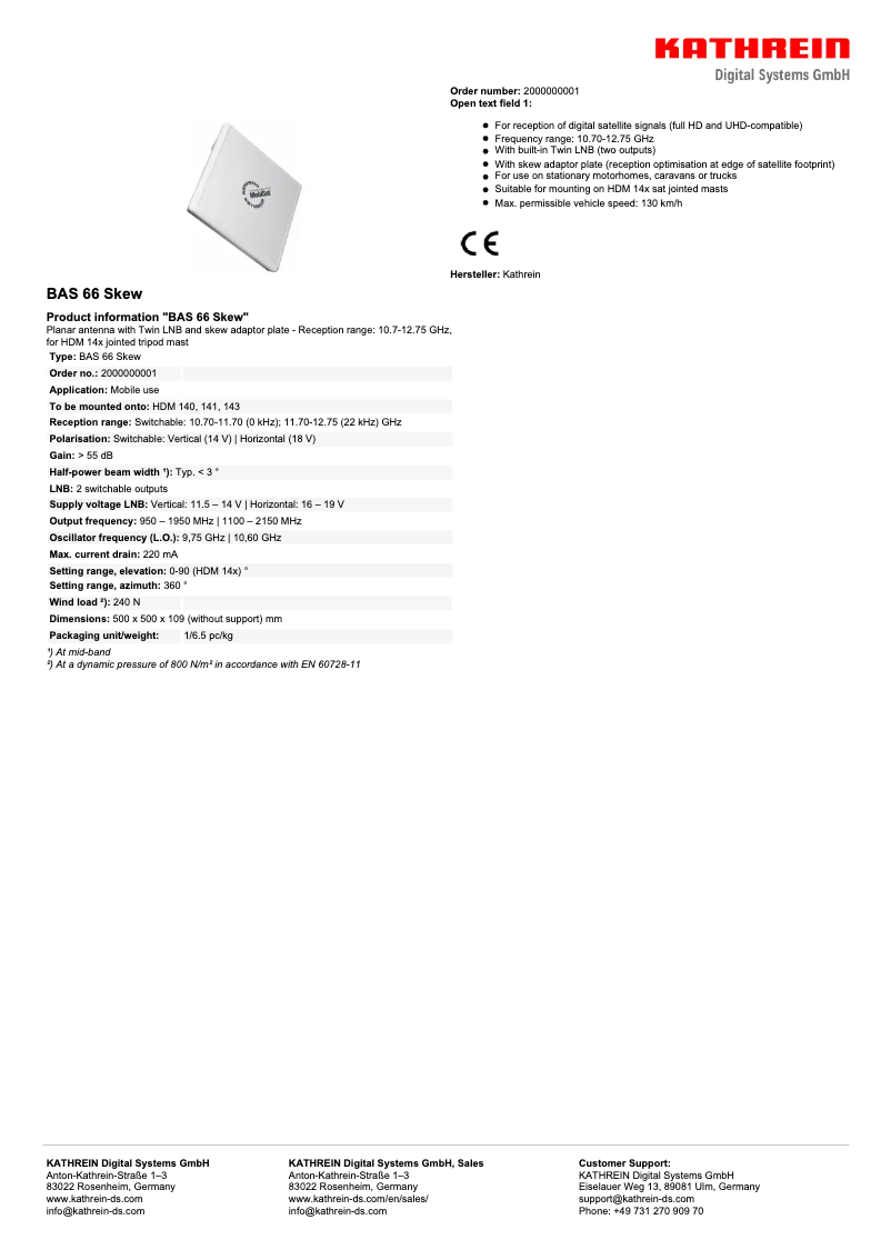 Página 1 del manual Ficha técnica Kathrein BAS 66 Skew