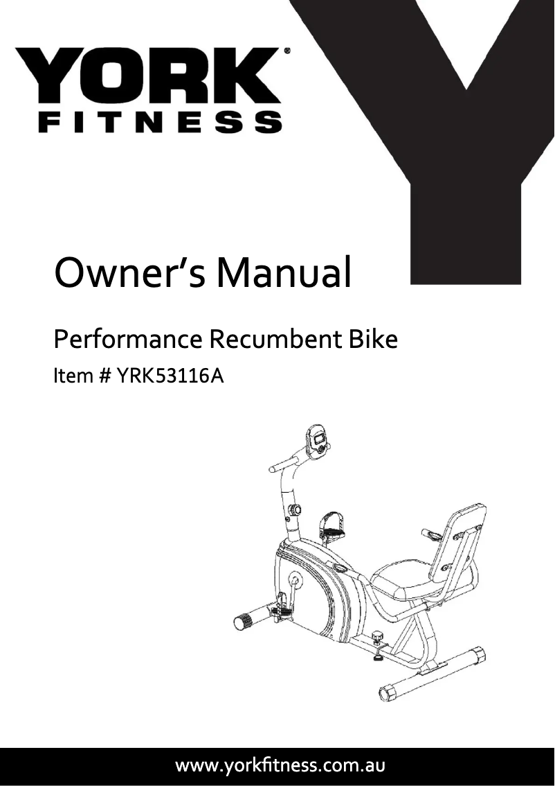 Imagen de la primera página del manual del dispositivo Performance Recumbent Bike YRK53116A
