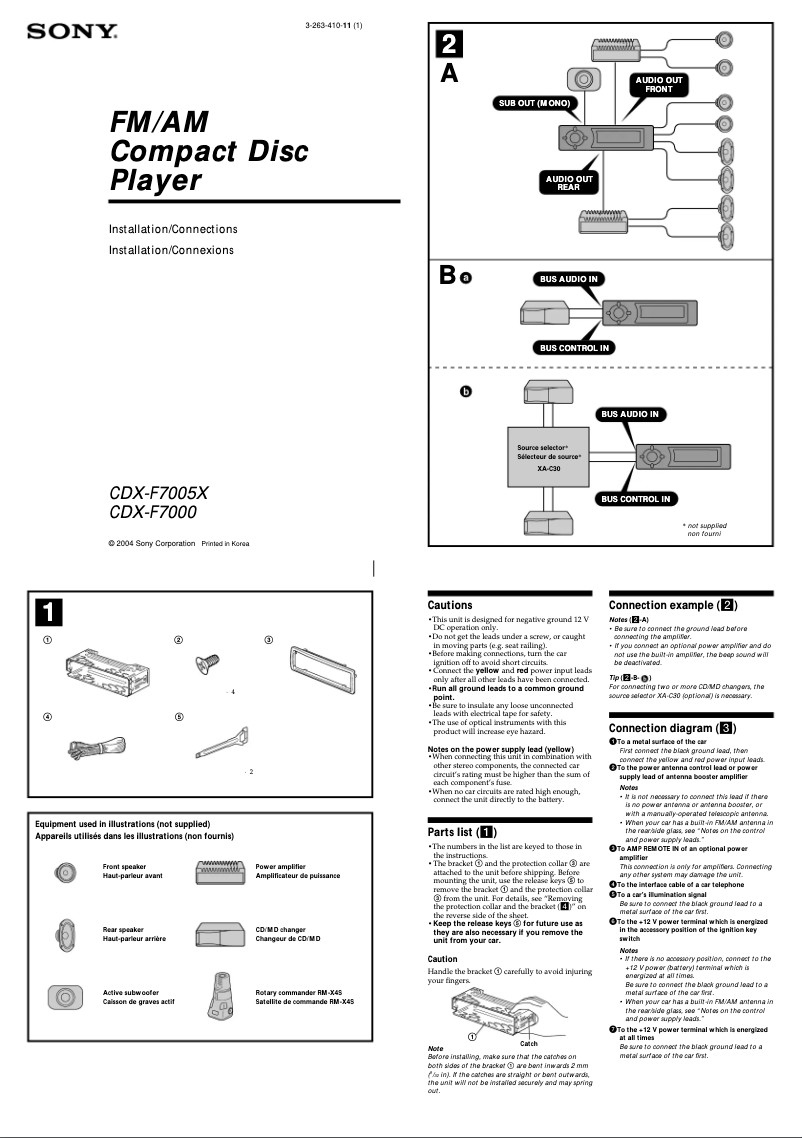 Página 1 del manual Guía de instalación Sony CDX-F7005X
