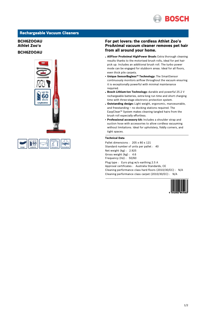 Página 1 del manual Ficha técnica Bosch Athlet Zoo'o ProAnimal BCH6ZOOAU