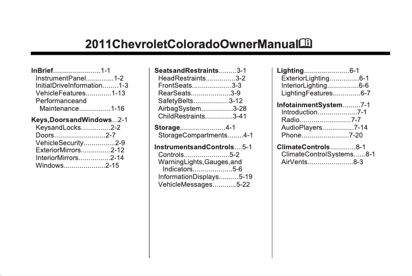 Página 1 del manual Manual de usuario Chevrolet Colorado (2011)