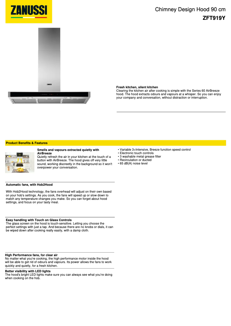 Página 1 del manual Ficha técnica Zanussi ZFT919Y