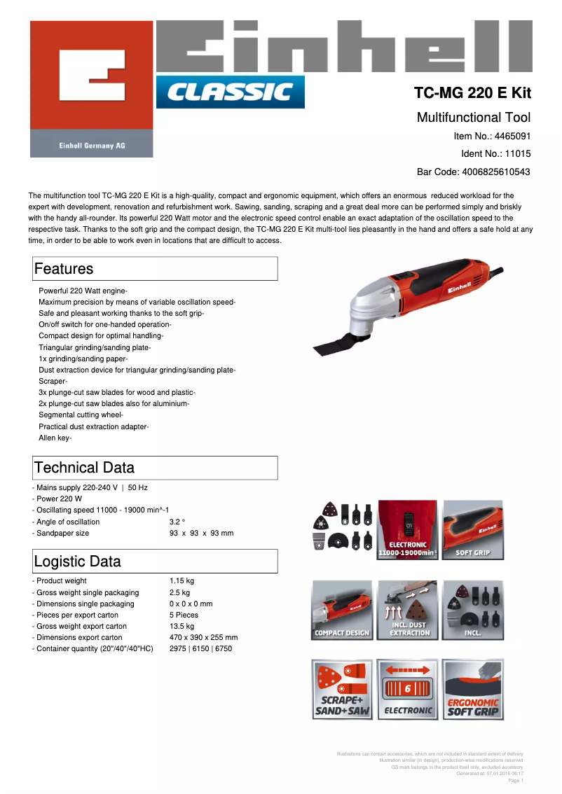 Imagen de la primera página del manual del dispositivo TC-MG 220 E