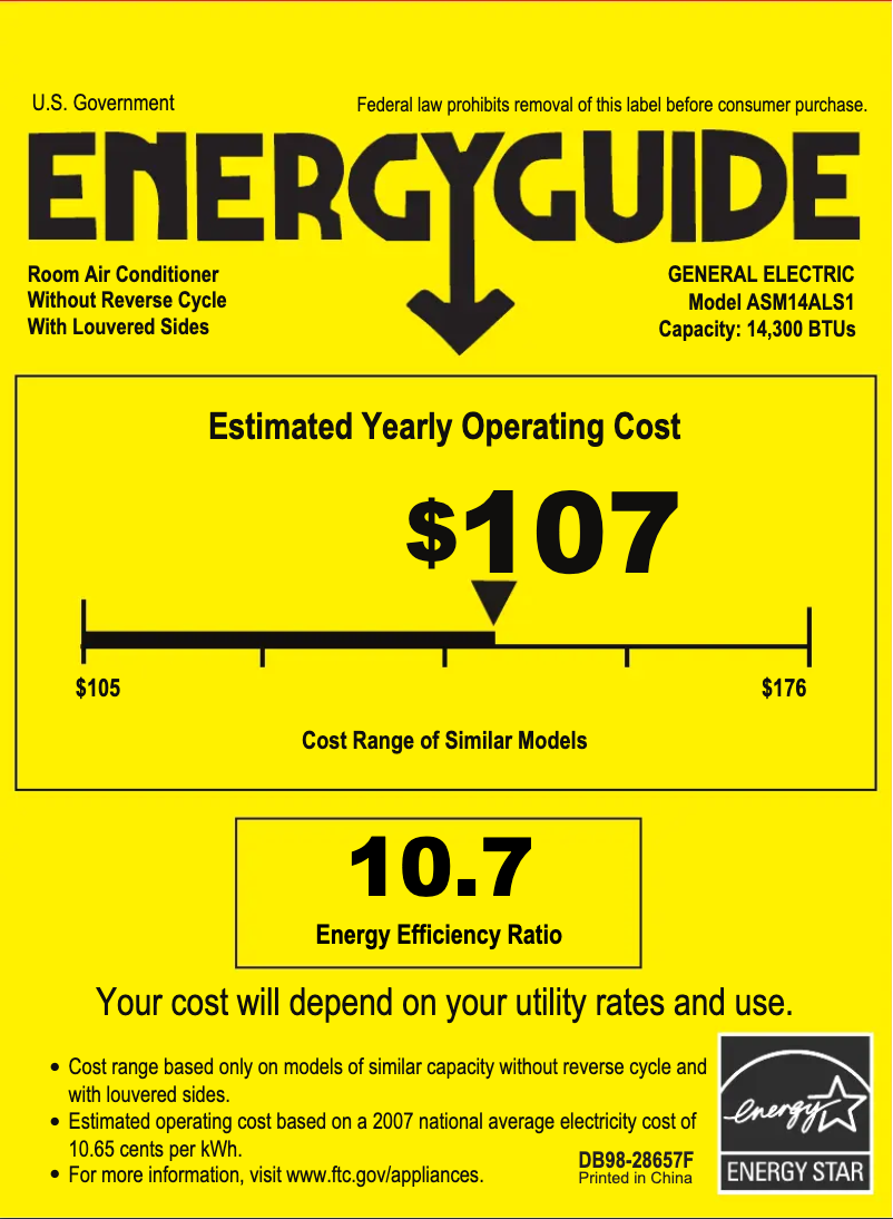Página 1 del manual Etiqueta energética GE ASM14AL