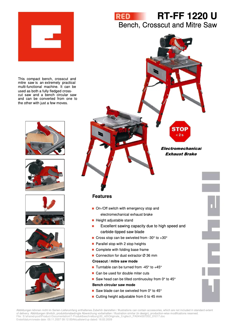 Página 1 del manual Manual de usuario Einhell RT-FF 1220 U