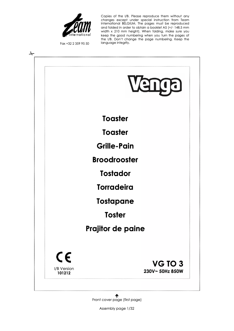 Página nº 1 - Manual de usuario Venga VG TO 3