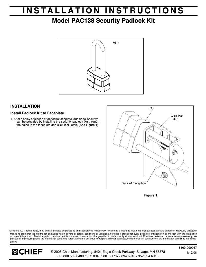 Página 1 del manual Manual de usuario Chief PAC138