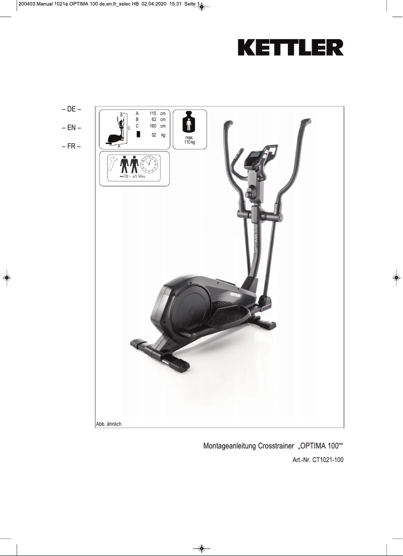 Imagen de la primera página del manual del dispositivo Optima 100