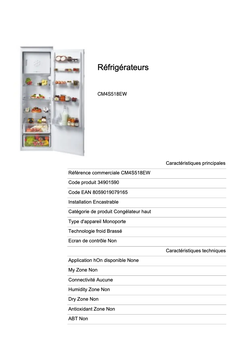 Página 1 del manual Ficha técnica Candy CM4S518EW