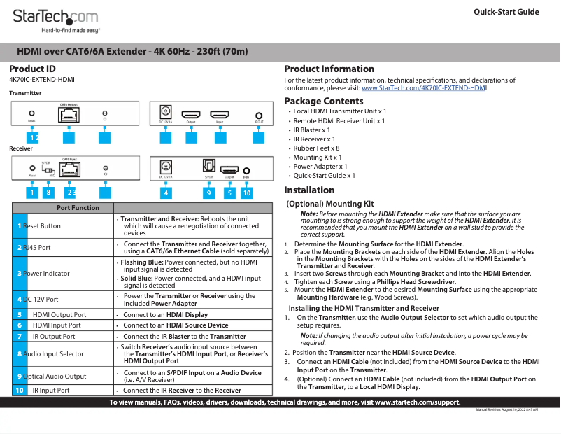 Imagen de la primera página del manual del dispositivo 4K70IC-EXTEND-HDMI