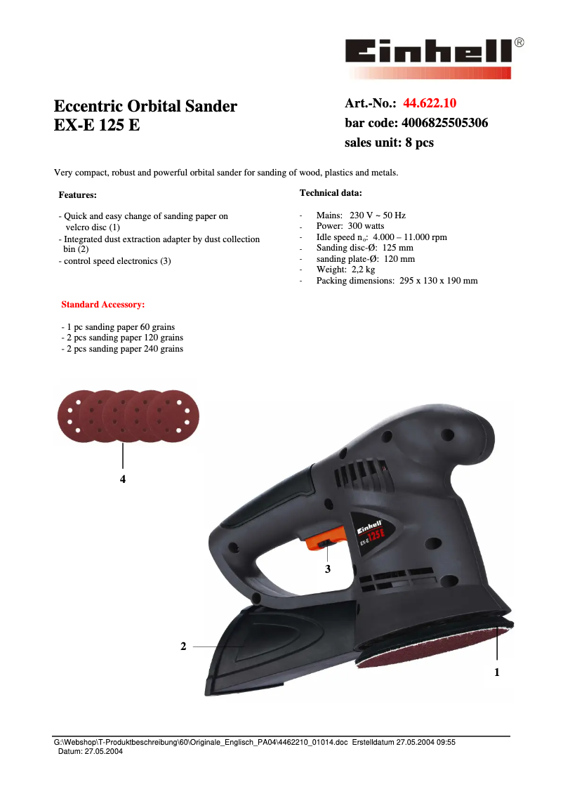 Imagen de la primera página del manual del dispositivo EX-E 125 E
