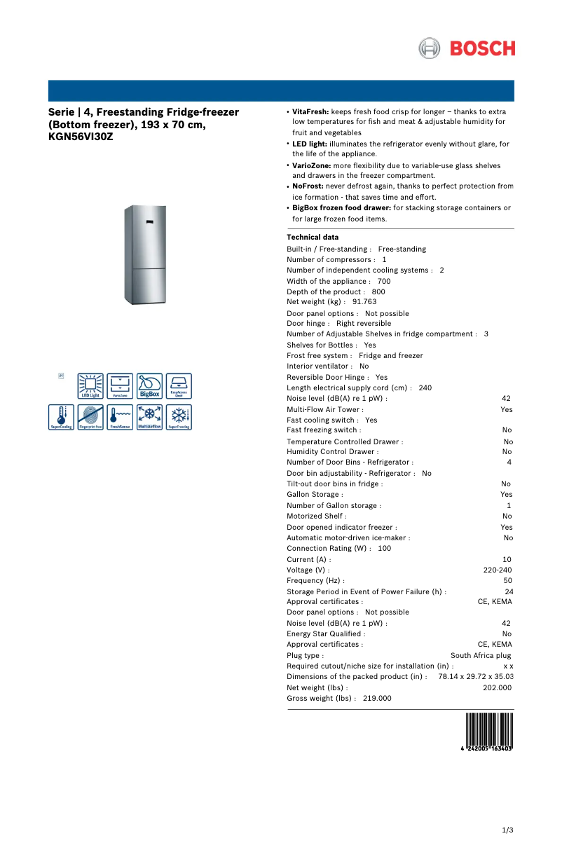 Página nº 1 - Manual de usuario Bosch KGN56VI30Z