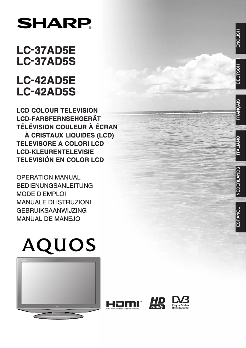 Imagen de la primera página del manual del dispositivo LC-37AD5E-GY