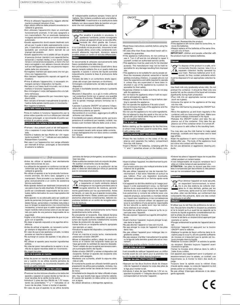 Imagen de la primera página del manual del dispositivo Cappuccinatore