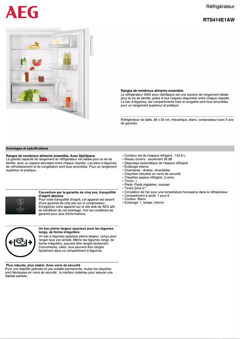 Página nº 1 - Ficha técnica AEG RTS414E1AW