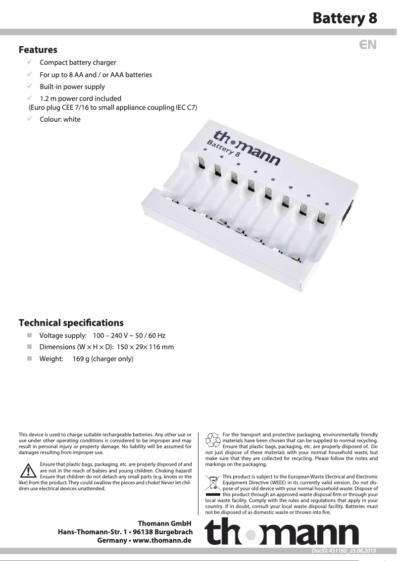 Imagen de la primera página del manual del dispositivo Battery 8