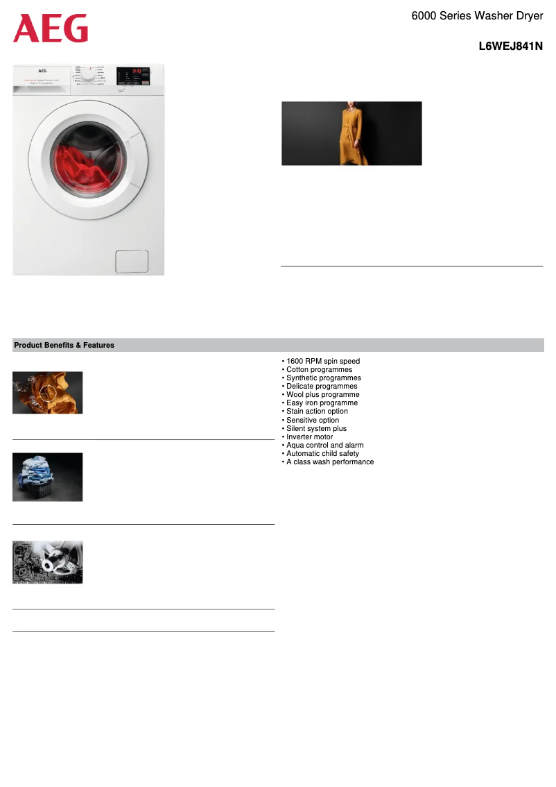 Página 1 del manual Ficha técnica AEG L6WEJ841N