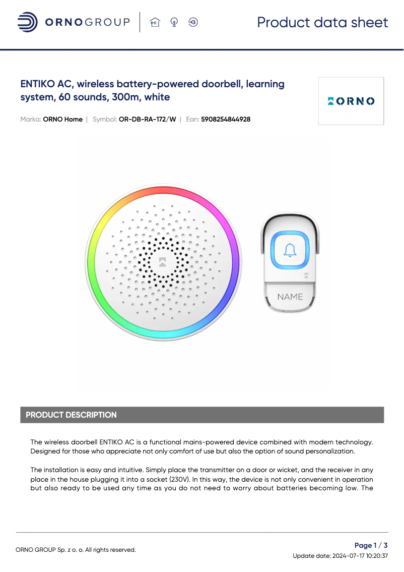 Imagen de la primera página del manual del dispositivo OR-DB-RA-172