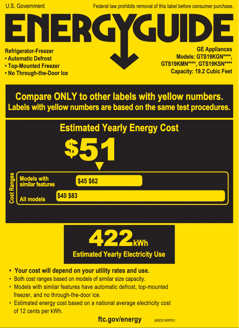 Página 1 del manual Etiqueta energética GE GTS19KSNRSS