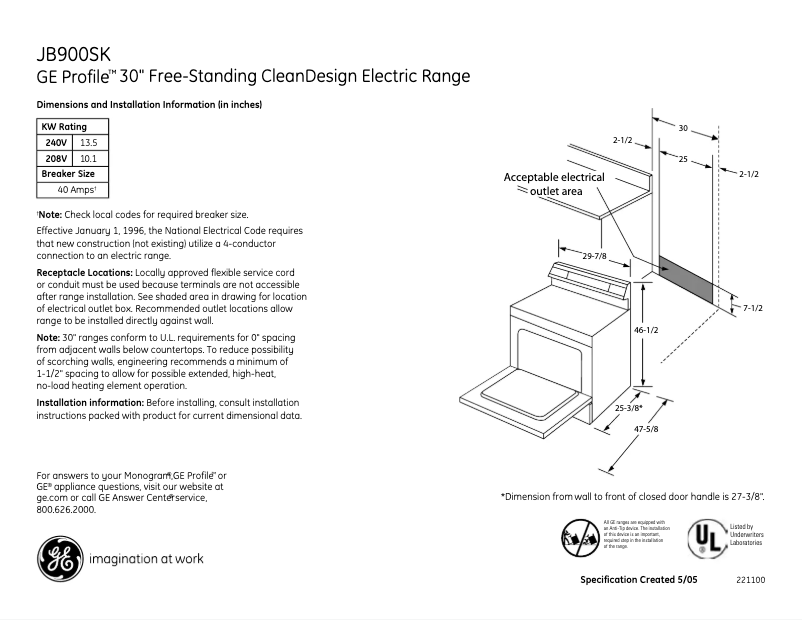 Imagen de la primera página del manual del dispositivo Profile JB900SKSS