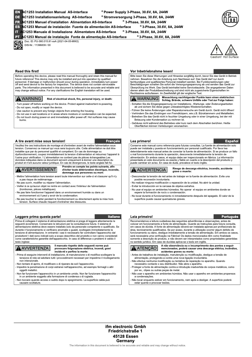 Página 1 del manual Manual de usuario IFM AC1253