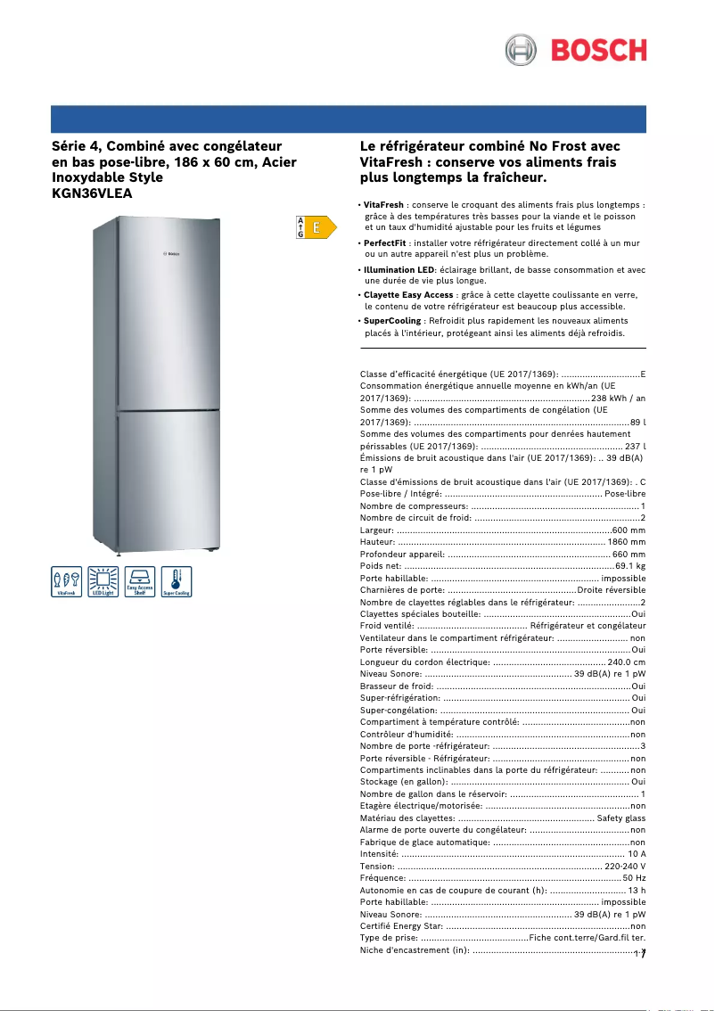 Página nº 1 - Ficha técnica Bosch KGN36VLEA