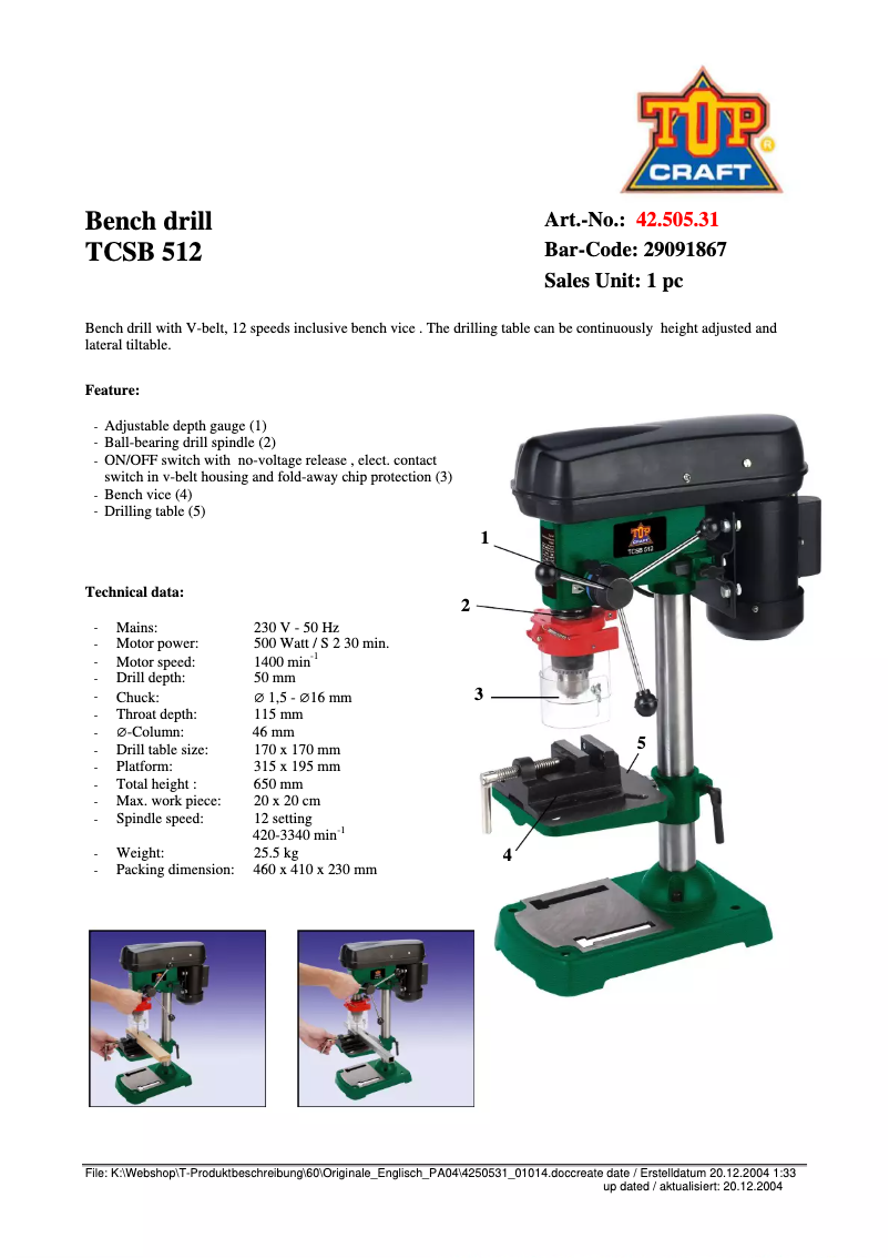 Imagen de la primera página del manual del dispositivo TCSB 512
