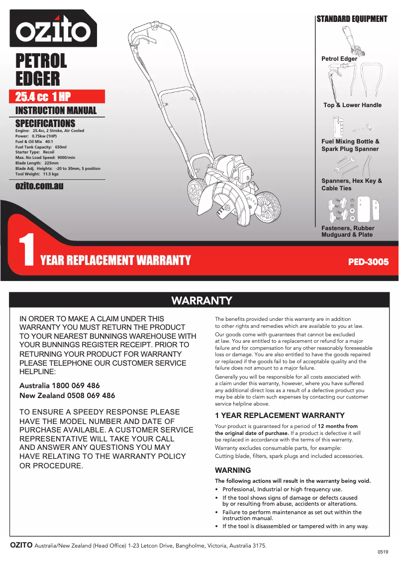 Página nº 1 - Manual de usuario Ozito PED-3005