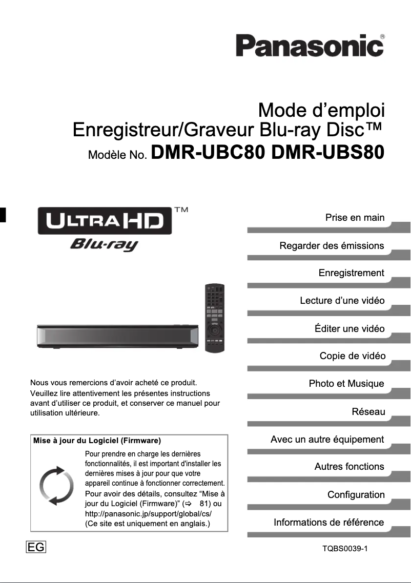Página 1 del manual Manual de usuario Panasonic DMR-UBC80